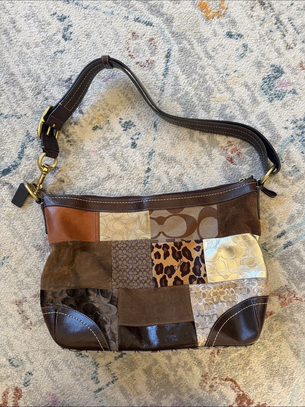 Coach Patchwork Brown Multi-Panel Shoulder Bag